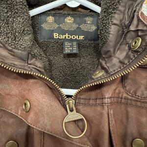 Barbour Brown Waxed Cotton Jacket with Shearling lining.